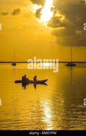 Coucher du soleil coucher du soleil à keywest key west florida usa avec voile et flottant silhouette personnes heure d'or Banque D'Images