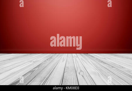 Plancher de bois blanc avec mur rouge, salle vide pour le fond Banque D'Images