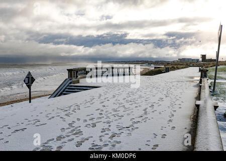 Neige sur la plage, Blyth, Northumberland Banque D'Images