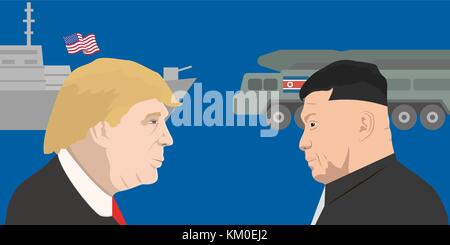 02.12.2017 illustration éditoriale du président de l'usa, Donald Trump et Kim Jong-un portraits. USA et les relations de la Corée du Nord. Illustration de Vecteur