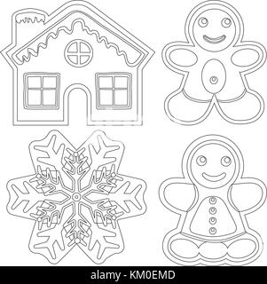 Gingerbread affiche - maison, homme, femme, snowflake. Illustration de Vecteur