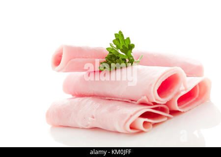 Photo de le jambon délicieux avec du persil sur fond blanc Banque D'Images