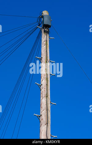 Sur la tête des fils téléphoniques par le pôle. Northampton, Royaume-Uni Banque D'Images