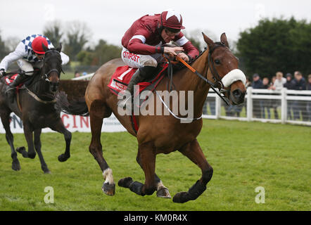 Peine de devoir monté par Davy courses Russell à l'écart de la dernière sur la façon de gagner le Bar 1 Drinmore Steeple débutant au cours du deuxième jour de la fête de l'hiver à Fairyhouse Hippodrome Fairyhouse, comté de Meath. Banque D'Images