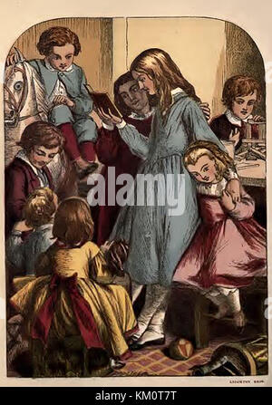 Une couleur historique Victorian children's ABC book illustration - Victorian enfants rassemblés autour de leur mère ou nounou Banque D'Images