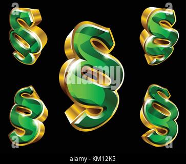 Vector golden paragraph sign in 3d style avec différents angles isolé sur fond noir Illustration de Vecteur