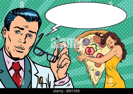 Régime alimentaire et d'une femme médecin avec pizza Illustration de Vecteur