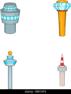 Tour de l'aéroport, cartoon style icon set Illustration de Vecteur