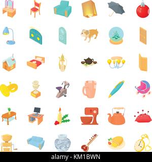 Icons set meubles de style cartoon, Illustration de Vecteur