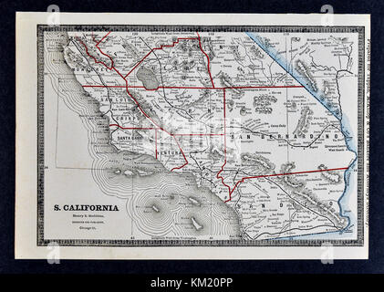 George Cram Carte antique de 1866 Atlas pour avocats et banquiers : États-Unis - Californie du Sud - Los Angeles San Diego Santa Barbara Banque D'Images