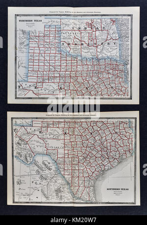 George Cram Carte antique de 1866 Atlas pour avocats et banquiers : États-Unis - Texas - Austin San Antonio Houston Dallas Fort Worth Galveston Banque D'Images