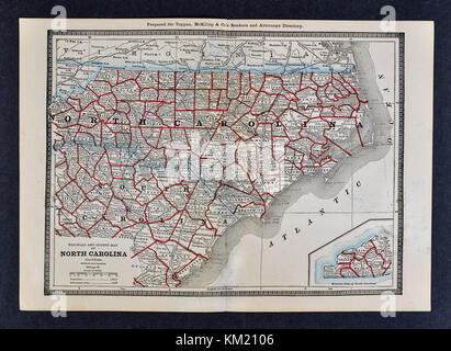 George Cram Carte antique de 1866 Atlas pour avocats et banquiers : États-Unis - North Carolina - Raleigh Durham Cap Hatteras Banque D'Images