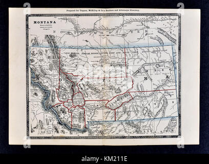 George Cram Carte antique de 1866 Atlas pour avocats et banquiers : États-Unis - Montana Billings - Helena Missoula Butte Banque D'Images