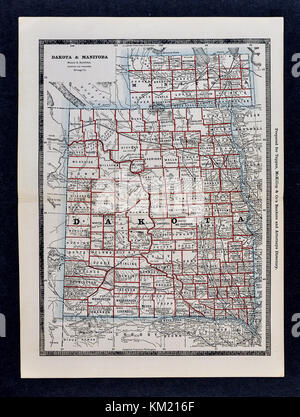 George Cram Carte antique de 1866 Atlas pour avocats et banquiers : États-Unis - North & South Dakota - Pierre Bismark & Manitoba Canada Winnipeg Banque D'Images