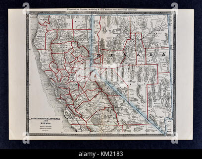 George Cram Carte antique de 1866 Atlas pour avocats et banquiers : United States le nord de la Californie et Nevada San Francisco Banque D'Images