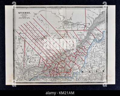 George Cram carte antique de 1866 atlas pour avocats et banquiers : Québec Canada - Montréal Québec fleuve saint-laurent Banque D'Images