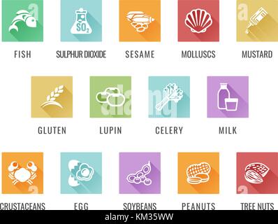 Ensemble d'icônes allergènes Illustration de Vecteur