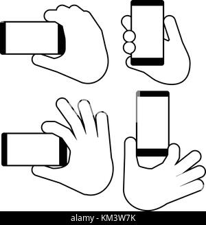 Côté est titulaire d'un téléphone intelligent en position verticale et horizontale Illustration de Vecteur