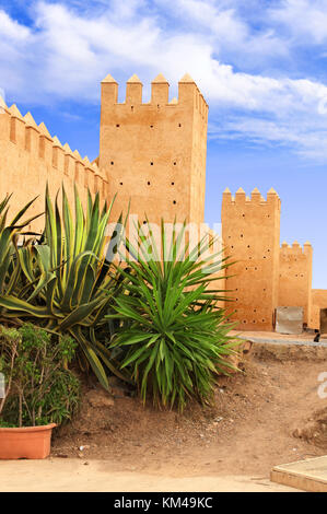 Murs de kasbah des udayas (kasbah des oudaias), petite place forte kasbah, Rabat, Maroc, afrique du nord site du patrimoine mondial de l'unesco. Banque D'Images