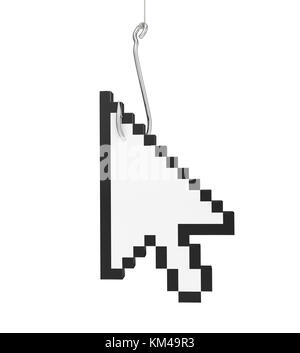 Crochet de pêche avec curseur de souris (concept) clickbait isolés Banque D'Images