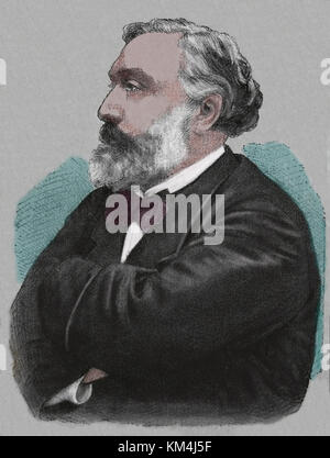 Léon Gambetta (1838-1882) Homme d'État français. Portrait. Gravure, 1883. Banque D'Images