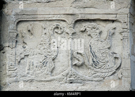 Paris, France. Maison de Nicolas Flamel au No 51 rue de Montmorency. Plus ancienne maison en pierre à Paris. Construit 1407, maintenant un restaurant. Façade en pierre sculptée de Banque D'Images