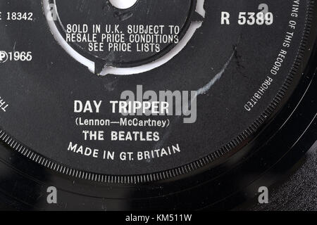 Beatles Day Tripper sept pouces Détails étiquette unique Banque D'Images