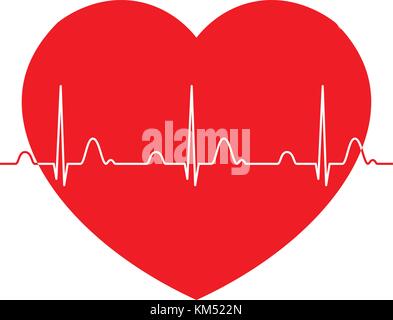 La normale ECG (électrocardiogramme) avec coeur rouge, fond rouge avec ECG de rythme cardiaque coeur historique, vector illustration. Illustration de Vecteur