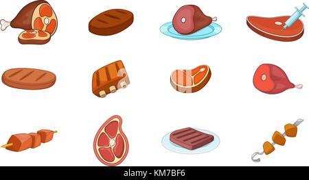 Icon Set viande, cartoon style Illustration de Vecteur