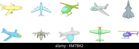 Avion icon set, cartoon style Illustration de Vecteur