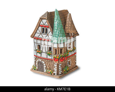 Fée de noël bougie argile house isolated on white Banque D'Images