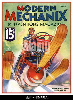 Les inventions de 1930 'Moderne' magazine Mechanix doté d''un lecteur-ver-luges mécanisées sur capot avant au prix de 15 cents Banque D'Images