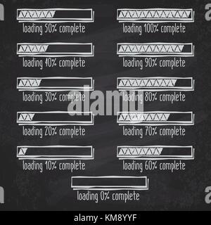 Cours barre de chargement de 0 à 100 pour cent, à la main, effet situé sur tableau. Illustration de Vecteur