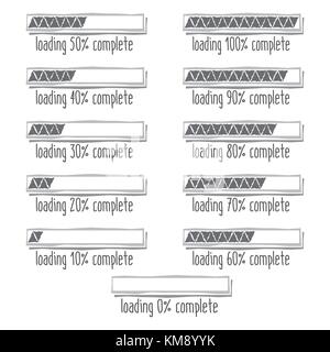 Cours barre de chargement de 0 à 100 pour cent, effet dessiné à la main, mis sur gris bakground. Illustration de Vecteur