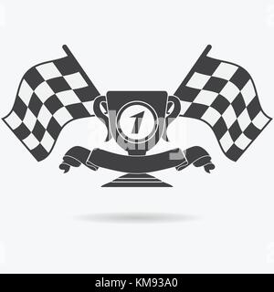 L'icône en forme de drapeau à damiers ou drapeaux de course. la première place et la coupe du ruban de finition. Le sport auto, vitesse et le succès, de la concurrence et de gagnant, la race rally, vecto Illustration de Vecteur