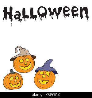 Croquis de halloween citrouille, doodles ensemble avec lettrage, à la main une carte d'illustration vectorielle. Illustration de Vecteur