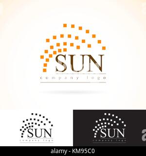 Vecteur de l'identité de l'entreprise logo design maquette modèle. abstract concept géométrie soleil icône illustration logotype radiance. présenté dans un sombre Illustration de Vecteur