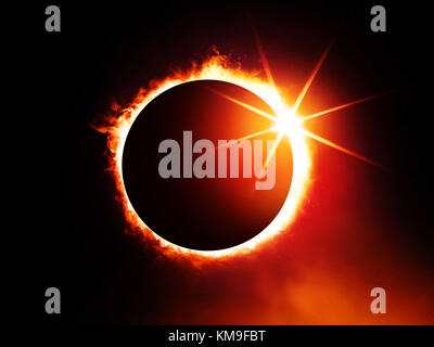 Eclipse solaire sur le ciel sombre, vue agrandie dans l'univers Banque D'Images