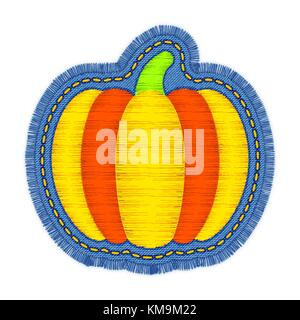 Citrouille Halloween broderie. Vector illustration graphique couleur pour imprimer. L'élément décoratif pour la couture, patch, un insigne, un autocollant, web design Illustration de Vecteur