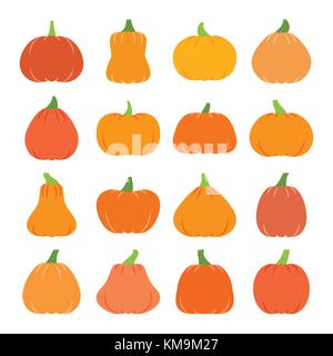 Citrouille Halloween jeu d'icônes colorées. Modèle plat collection symbole. Color concept pour le web, infographie, impression, carte, bureau, bannière, poster, carte, fly Illustration de Vecteur