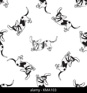 Motif de la main transparente style croquis Basset Hounds. vector illustration isolé sur fond blanc. Illustration de Vecteur