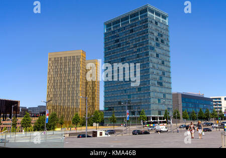 Gratte-ciel et Twin Tower de la Cour européenne, l'Avenue John F. Kennedy, Kirchberg, Luxembourg, Luxembourg, Europe Banque D'Images