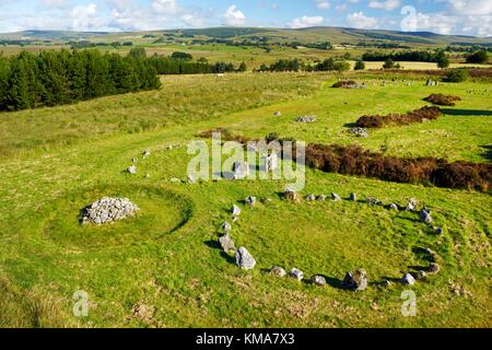 Les cercles de pierre préhistoriques Beaghmore alignements alignement cercle. Montagnes Sperrin, Co Tyrone, N. Irlande, UK date de 2000 avant J.-C. Banque D'Images