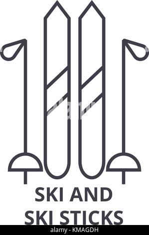 Bâtons de ski et de ski, l'icône de la ligne de contours signe, symbole linéaire, vecteur, illustration télévision Illustration de Vecteur