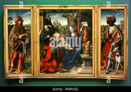 Joos van Cleve (ca.1480/1490-1540/1541). peintre flamand. adoration des mages, vers 1515. triptyque. bourbon collection. Musée national de Capodimonte. naples. L'Italie. Banque D'Images