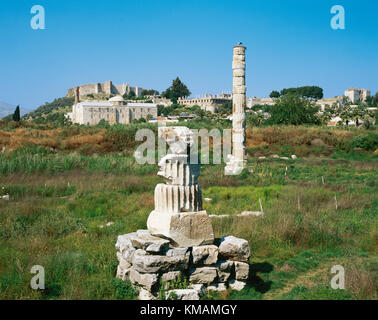 La Turquie, Ephèse (Selcuk moderne). Temple d'Artémis ou Artemision. Temple grec. L'une des 7 merveilles du monde antique. Le côté droit de la maison aujourd'hui. Banque D'Images