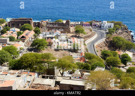 Vue aérienne de Cidade Velha, Santiago, Cap-Vert (Cabo Verde) Banque D'Images