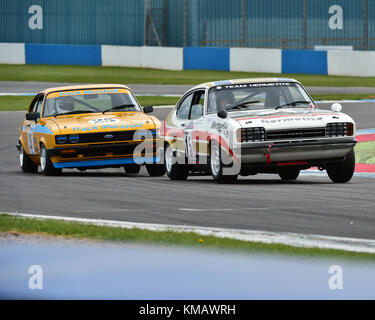 John spiers, Neil merry, ford capri, Peter Ratcliff, Graham Scarborough, ford Capri, à la HTCC, historic touring car challenge, tony dron trophy, Donington Banque D'Images