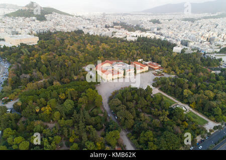 Vue aérienne de Zappeion à Athènes et la partie moderne de la ville Banque D'Images