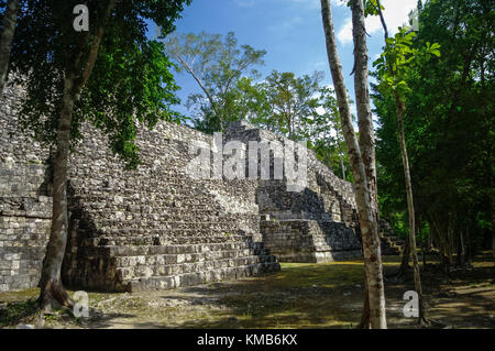 La vue de la pyramide maya en ruines dans les vestiges archéologiques Balamku boîtier dans la réserve de la biosphère de Calakmul, Campeche, Mexique Banque D'Images